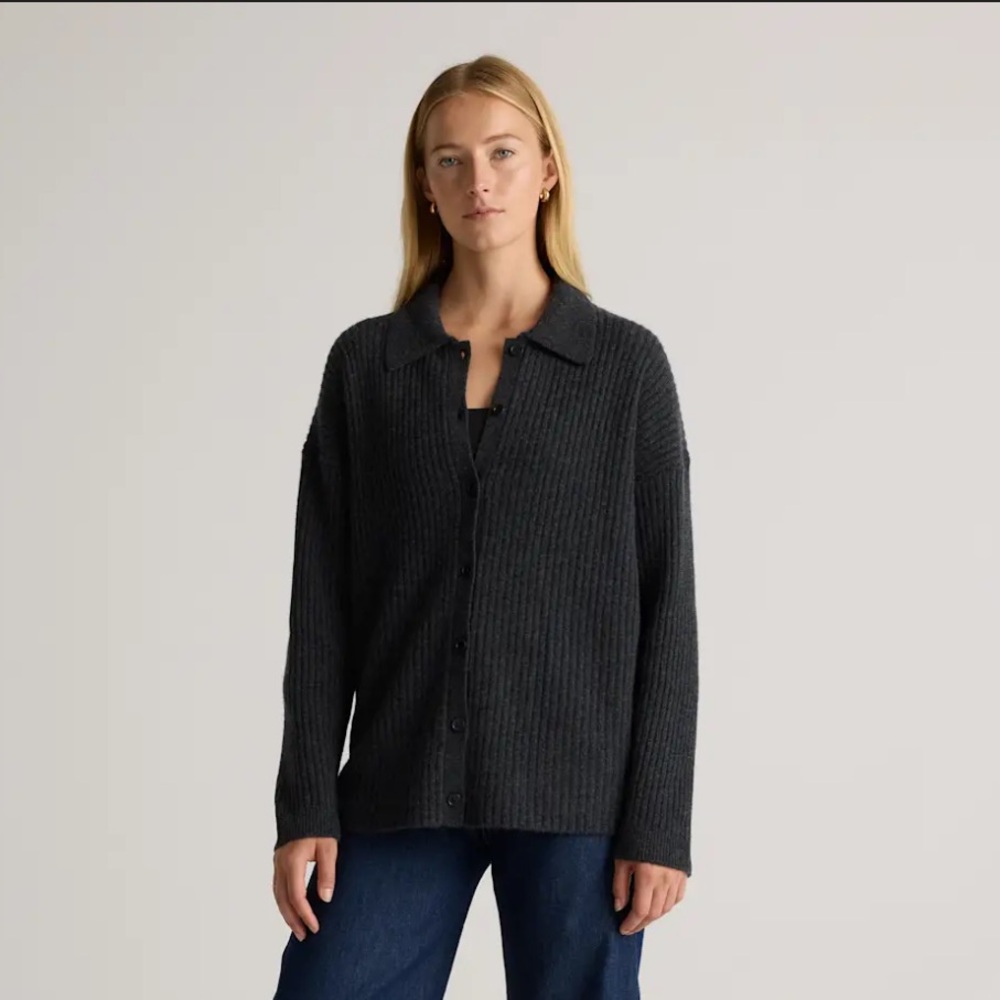 Quince Mongolian Cashmere Wide-Rib Oversized Collared Cardigan - Small - Picture 2 of 8